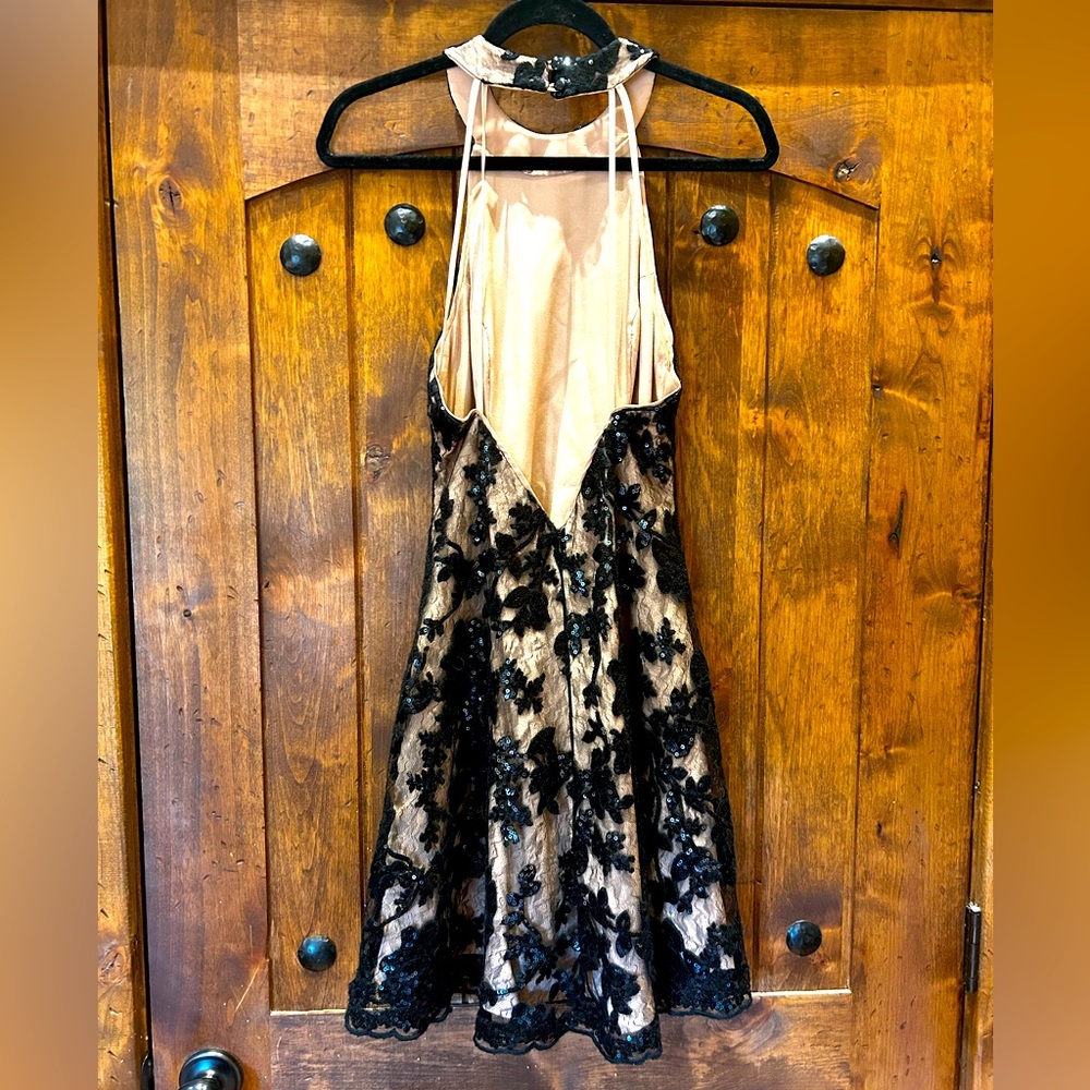 Dress the Population Black and Tan Sequin Halter Mini Dress - Picture 5 of 7